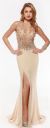 Mesh Rhinestones Bodice Long Prom Pageant Dress in Nude